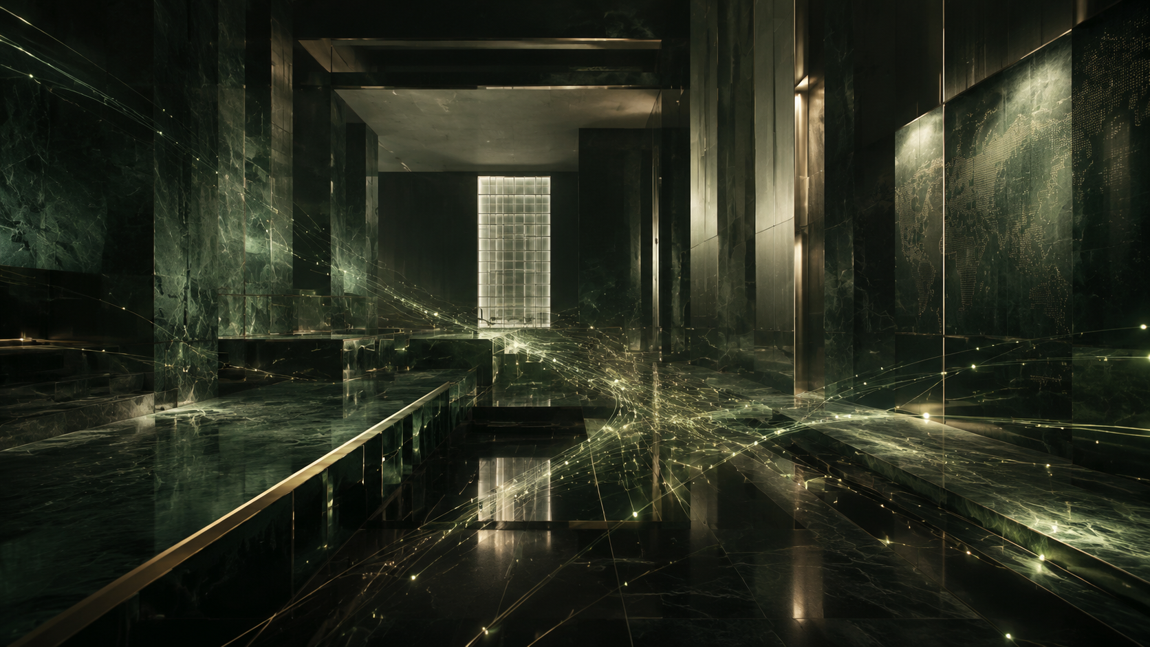 Abstract global digital infrastructure in the Enlightenment Investment INC brand palette