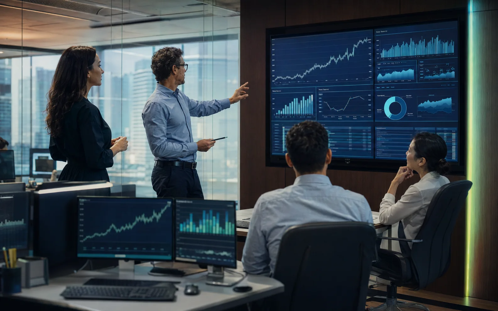 Professional analysts reviewing macro markets and portfolio allocation